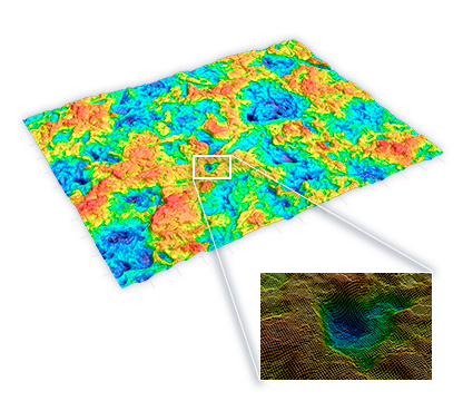블라스트 처리 후 금속 표면 (1000배) | 미세 형상을 초고밀도로 스캔