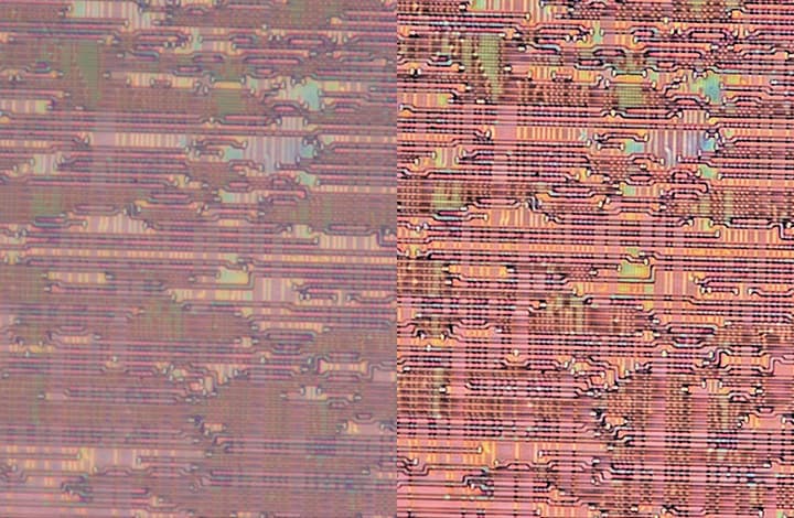 왼쪽: 기존의 마이크로스코프 / 오른쪽: 「VHX 시리즈」를 이용한 고해상도 촬영(3000×)