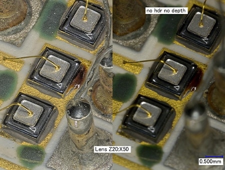 왼쪽: HDR 촬영+심도 합성 / 오른쪽: 일반(50×)