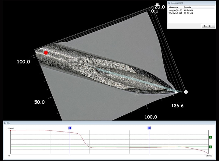 의료용 바늘 선단의 3D 형상·프로파일 측정